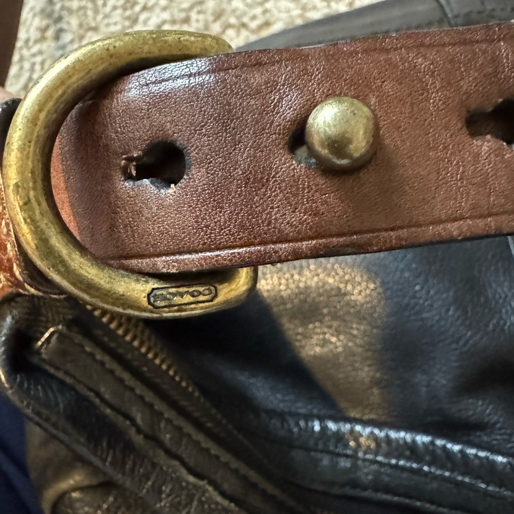 Coach Rare Dark Brown and Black Leather Convertible Shoulder Bag - Picture 13 of 14